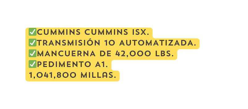 CUMMINS CUMMINS ISX TRANSMISIÓN 10 AUTOMATIZADA MANCUERNA DE 42 000 LBS PEDIMENTO A1 1 041 800 Millas